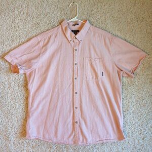 Eddie Bauer Shirt Mens XL Pink white stripe Ribbed Button Up Classic Fit Preppy